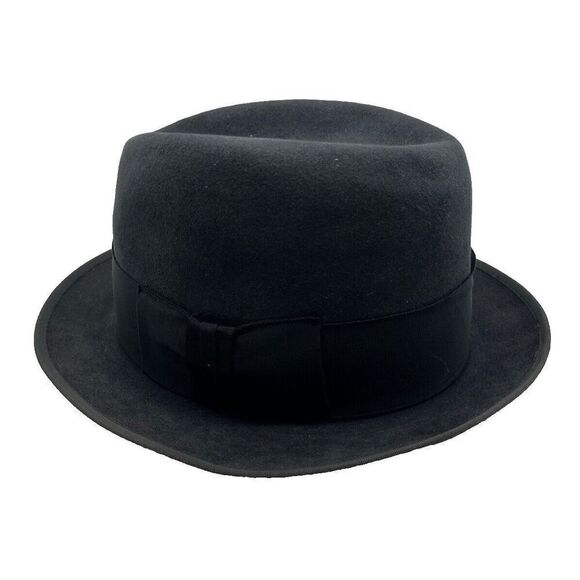 Vintage‎ 1950s John B. Stetson Royal De Luxe Black Fedora Hat  Size 7-1/4 - Picture 1 of 8